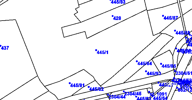 Parcela st. 445/1 v KÚ Rožmitál pod Třemšínem, Katastrální mapa
