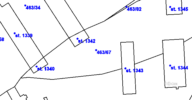 Parcela st. 463/67 v KÚ Rožmitál pod Třemšínem, Katastrální mapa