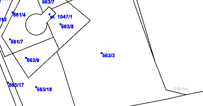 Parcela st. 563/3 v KÚ Rožmitál pod Třemšínem, Katastrální mapa
