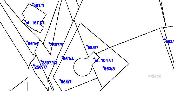 Parcela st. 563/7 v KÚ Rožmitál pod Třemšínem, Katastrální mapa