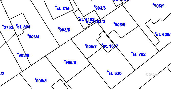 Parcela st. 905/7 v KÚ Rožmitál pod Třemšínem, Katastrální mapa
