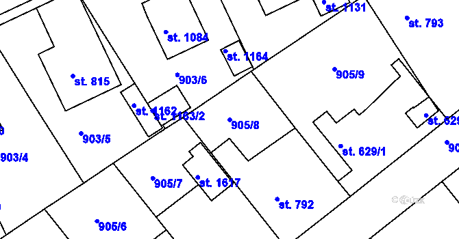 Parcela st. 905/8 v KÚ Rožmitál pod Třemšínem, Katastrální mapa