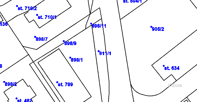 Parcela st. 911/1 v KÚ Rožmitál pod Třemšínem, Katastrální mapa