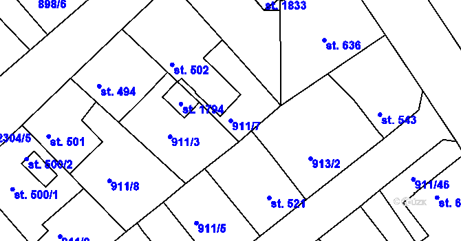 Parcela st. 911/7 v KÚ Rožmitál pod Třemšínem, Katastrální mapa
