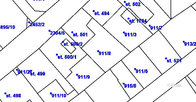 Parcela st. 911/8 v KÚ Rožmitál pod Třemšínem, Katastrální mapa