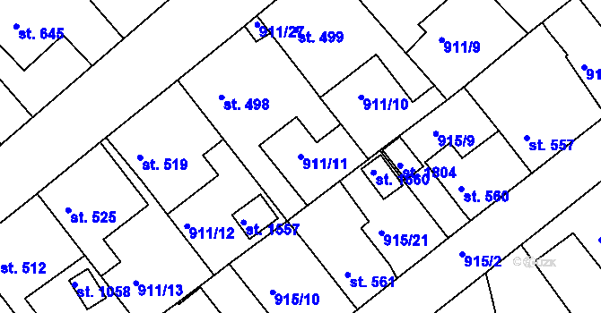 Parcela st. 911/11 v KÚ Rožmitál pod Třemšínem, Katastrální mapa