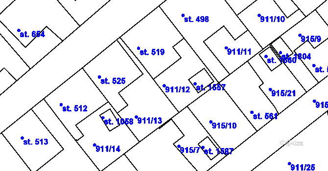 Parcela st. 911/12 v KÚ Rožmitál pod Třemšínem, Katastrální mapa