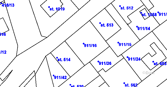 Parcela st. 911/16 v KÚ Rožmitál pod Třemšínem, Katastrální mapa