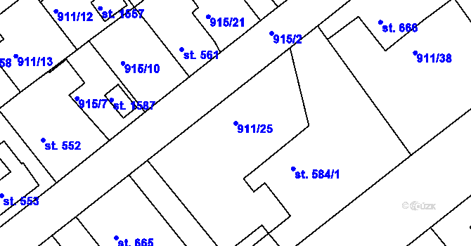 Parcela st. 911/25 v KÚ Rožmitál pod Třemšínem, Katastrální mapa