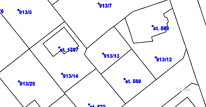 Parcela st. 913/13 v KÚ Rožmitál pod Třemšínem, Katastrální mapa