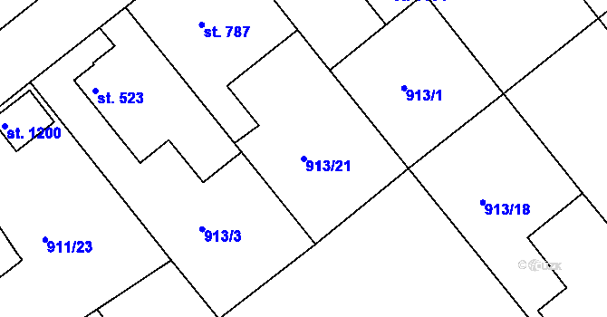 Parcela st. 913/21 v KÚ Rožmitál pod Třemšínem, Katastrální mapa