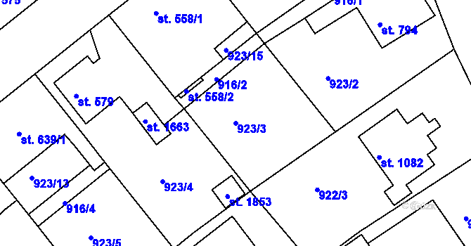 Parcela st. 923/3 v KÚ Rožmitál pod Třemšínem, Katastrální mapa
