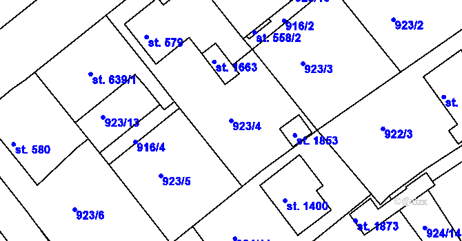 Parcela st. 923/4 v KÚ Rožmitál pod Třemšínem, Katastrální mapa