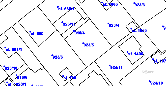Parcela st. 923/5 v KÚ Rožmitál pod Třemšínem, Katastrální mapa
