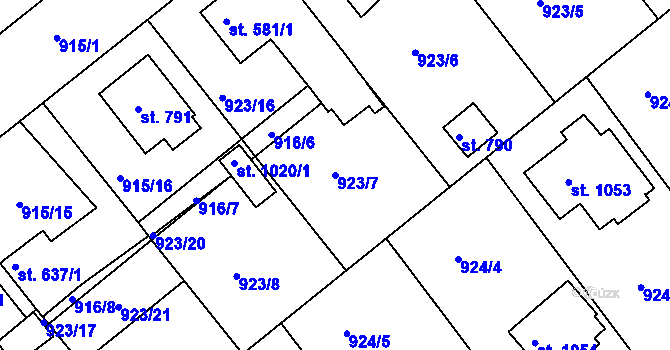 Parcela st. 923/7 v KÚ Rožmitál pod Třemšínem, Katastrální mapa