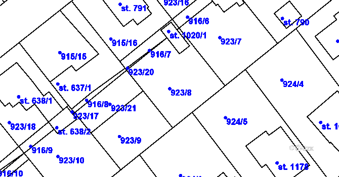 Parcela st. 923/8 v KÚ Rožmitál pod Třemšínem, Katastrální mapa