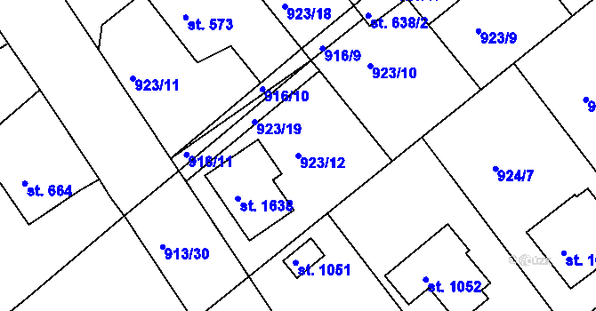 Parcela st. 923/12 v KÚ Rožmitál pod Třemšínem, Katastrální mapa