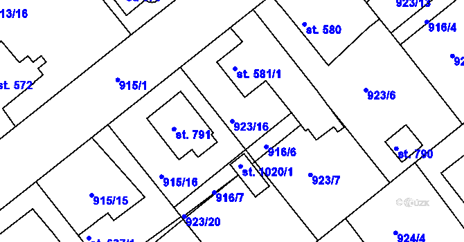 Parcela st. 923/16 v KÚ Rožmitál pod Třemšínem, Katastrální mapa