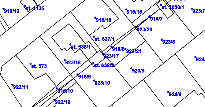Parcela st. 923/17 v KÚ Rožmitál pod Třemšínem, Katastrální mapa