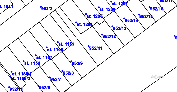 Parcela st. 952/11 v KÚ Rožmitál pod Třemšínem, Katastrální mapa