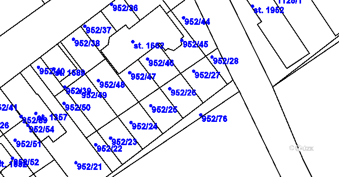 Parcela st. 952/26 v KÚ Rožmitál pod Třemšínem, Katastrální mapa
