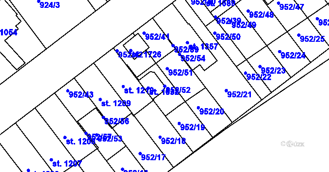 Parcela st. 952/52 v KÚ Rožmitál pod Třemšínem, Katastrální mapa