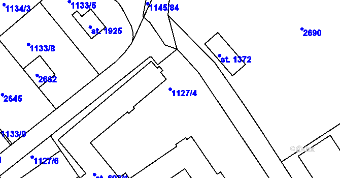 Parcela st. 1127/4 v KÚ Rožmitál pod Třemšínem, Katastrální mapa