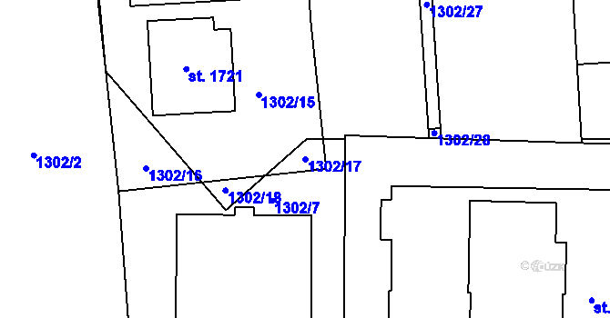 Parcela st. 1302/17 v KÚ Rožmitál pod Třemšínem, Katastrální mapa