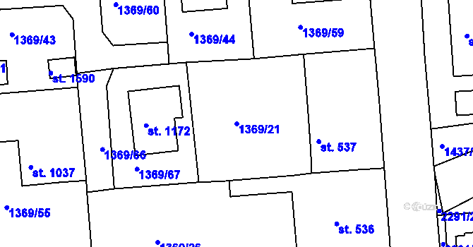 Parcela st. 1369/21 v KÚ Rožmitál pod Třemšínem, Katastrální mapa