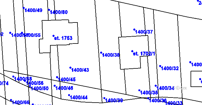 Parcela st. 1400/38 v KÚ Rožmitál pod Třemšínem, Katastrální mapa