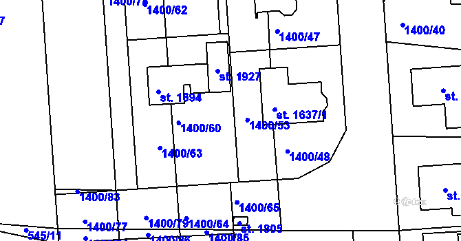 Parcela st. 1400/54 v KÚ Rožmitál pod Třemšínem, Katastrální mapa