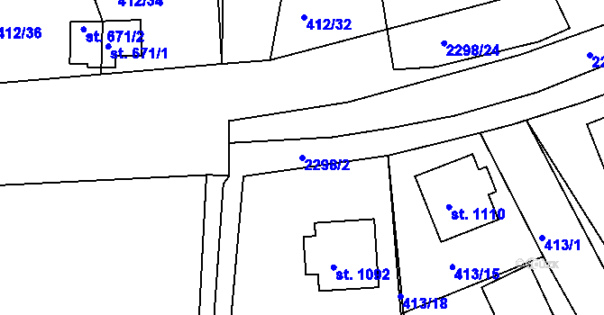 Parcela st. 2298/2 v KÚ Rožmitál pod Třemšínem, Katastrální mapa