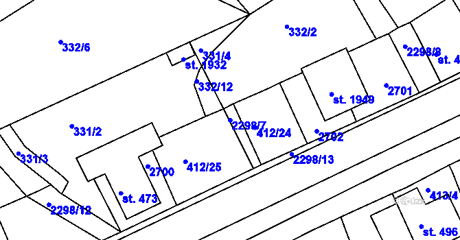 Parcela st. 2298/7 v KÚ Rožmitál pod Třemšínem, Katastrální mapa