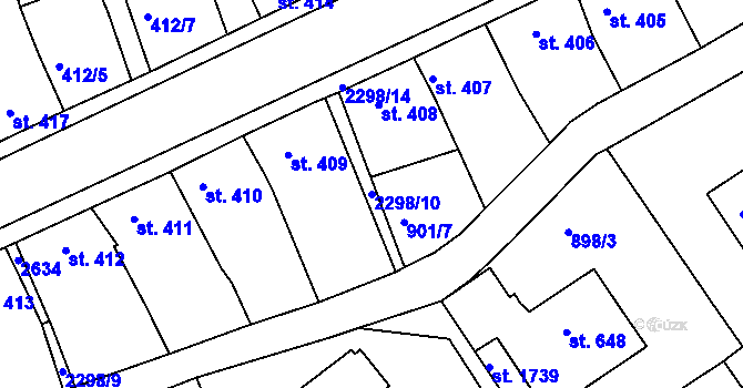 Parcela st. 2298/10 v KÚ Rožmitál pod Třemšínem, Katastrální mapa