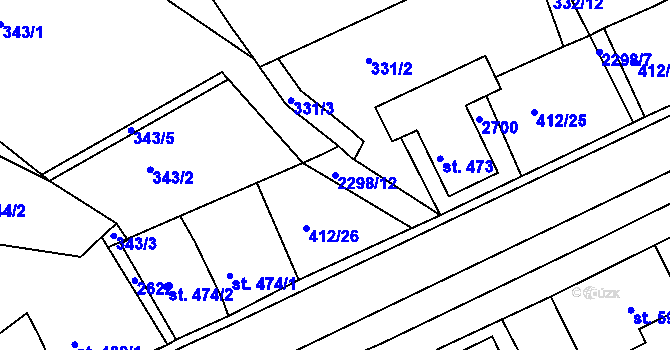 Parcela st. 2298/12 v KÚ Rožmitál pod Třemšínem, Katastrální mapa