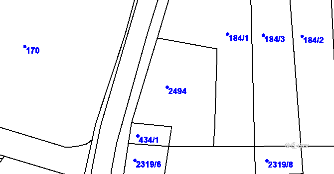 Parcela st. 2494 v KÚ Rožmitál pod Třemšínem, Katastrální mapa