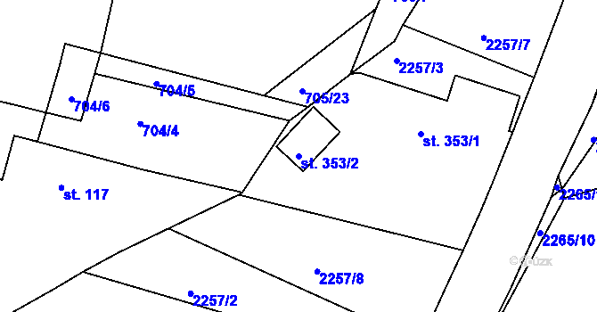 Parcela st. 353/2 v KÚ Rožmitál pod Třemšínem, Katastrální mapa