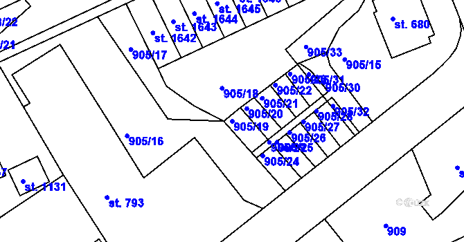 Parcela st. 905/19 v KÚ Rožmitál pod Třemšínem, Katastrální mapa