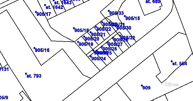 Parcela st. 905/25 v KÚ Rožmitál pod Třemšínem, Katastrální mapa