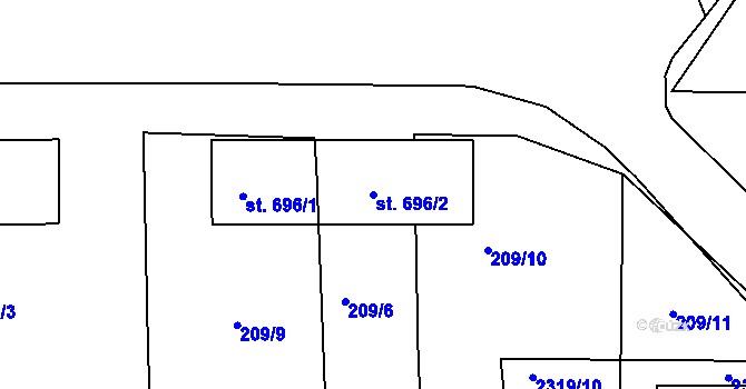 Parcela st. 696/2 v KÚ Rožmitál pod Třemšínem, Katastrální mapa