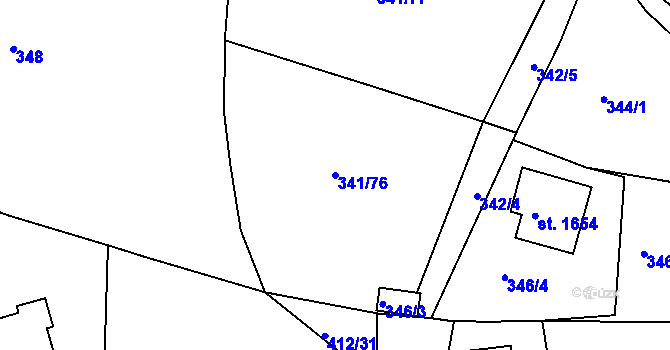 Parcela st. 341/76 v KÚ Rožmitál pod Třemšínem, Katastrální mapa