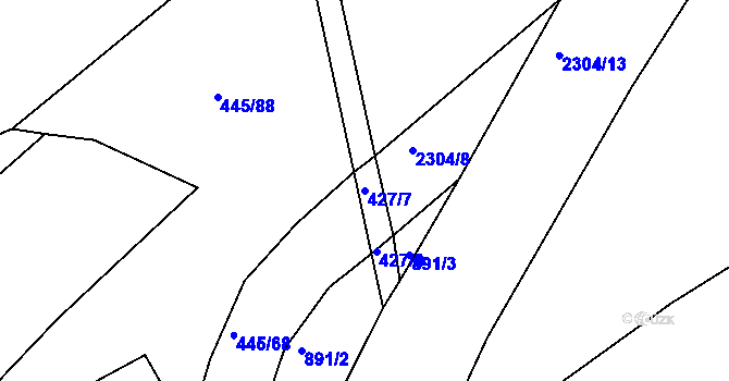 Parcela st. 427/7 v KÚ Rožmitál pod Třemšínem, Katastrální mapa