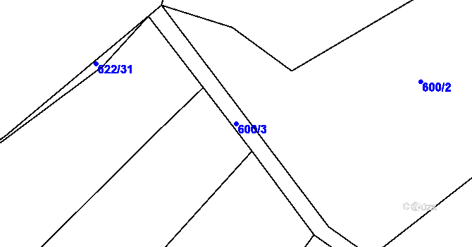 Parcela st. 600/3 v KÚ Rožmitál pod Třemšínem, Katastrální mapa