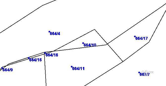 Parcela st. 664/10 v KÚ Rožmitál pod Třemšínem, Katastrální mapa