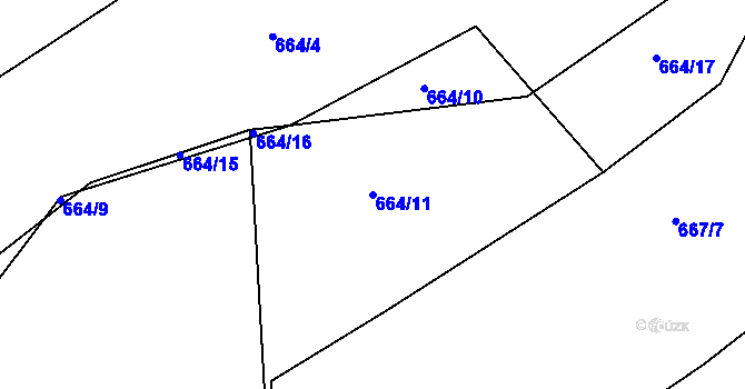 Parcela st. 664/11 v KÚ Rožmitál pod Třemšínem, Katastrální mapa