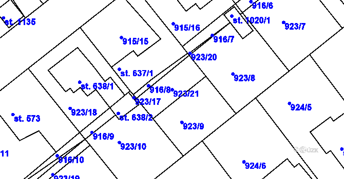 Parcela st. 923/21 v KÚ Rožmitál pod Třemšínem, Katastrální mapa