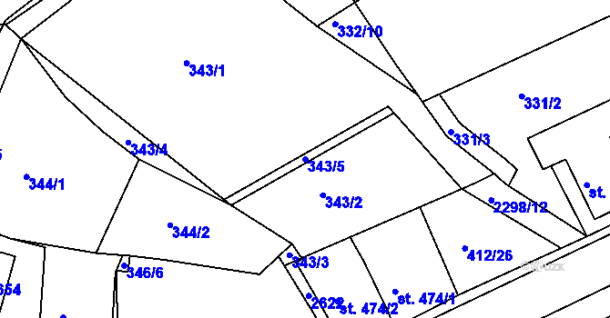 Parcela st. 343/5 v KÚ Rožmitál pod Třemšínem, Katastrální mapa