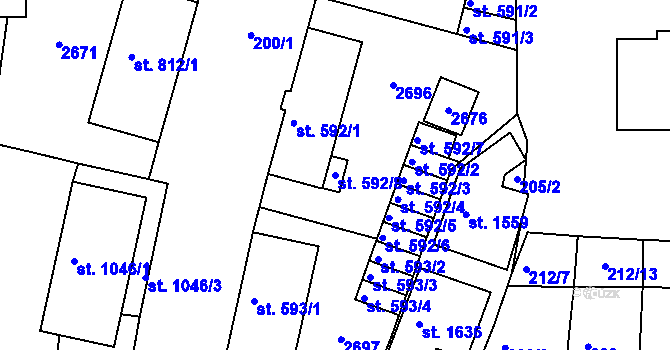 Parcela st. 592/8 v KÚ Rožmitál pod Třemšínem, Katastrální mapa
