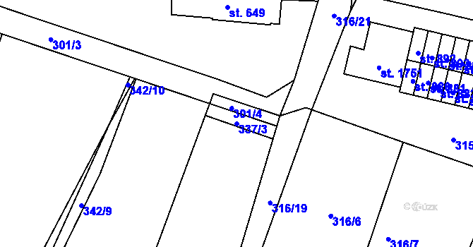 Parcela st. 337/3 v KÚ Rožmitál pod Třemšínem, Katastrální mapa
