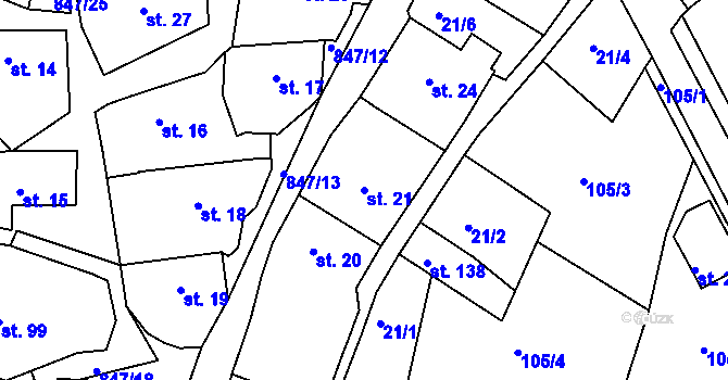 Parcela st. 21 v KÚ Starý Rožmitál, Katastrální mapa
